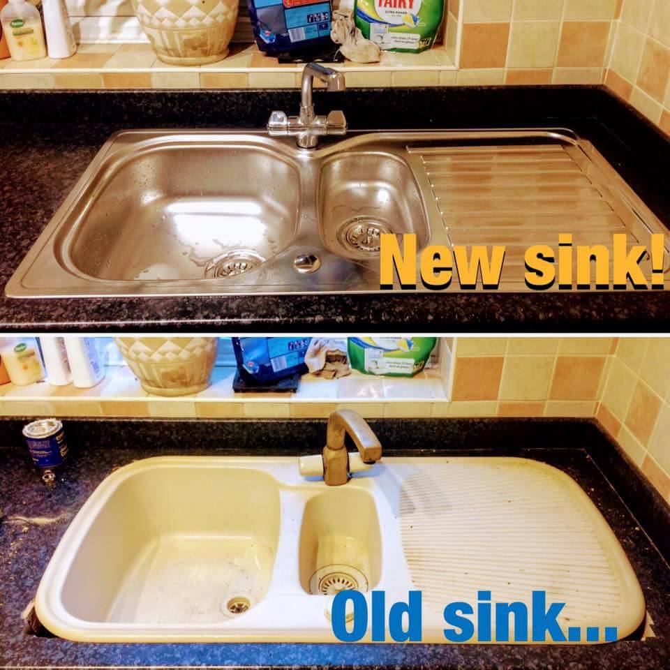 New kitchen sink before and after